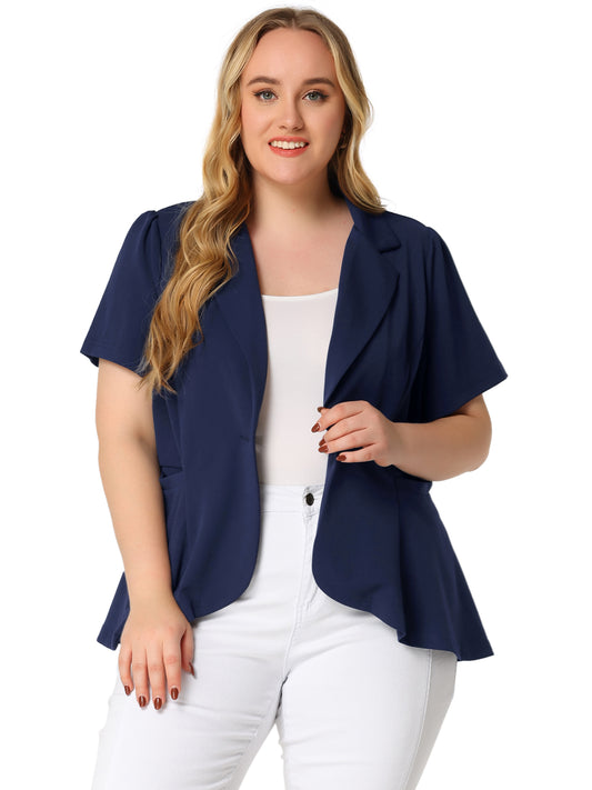 Women Plus Size Blazer Short Sleeve Office Work Button Jacket Business Suit