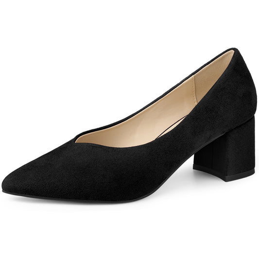 Zapatos de tacón bajo con punta puntiaguda y tacón grueso para mujer