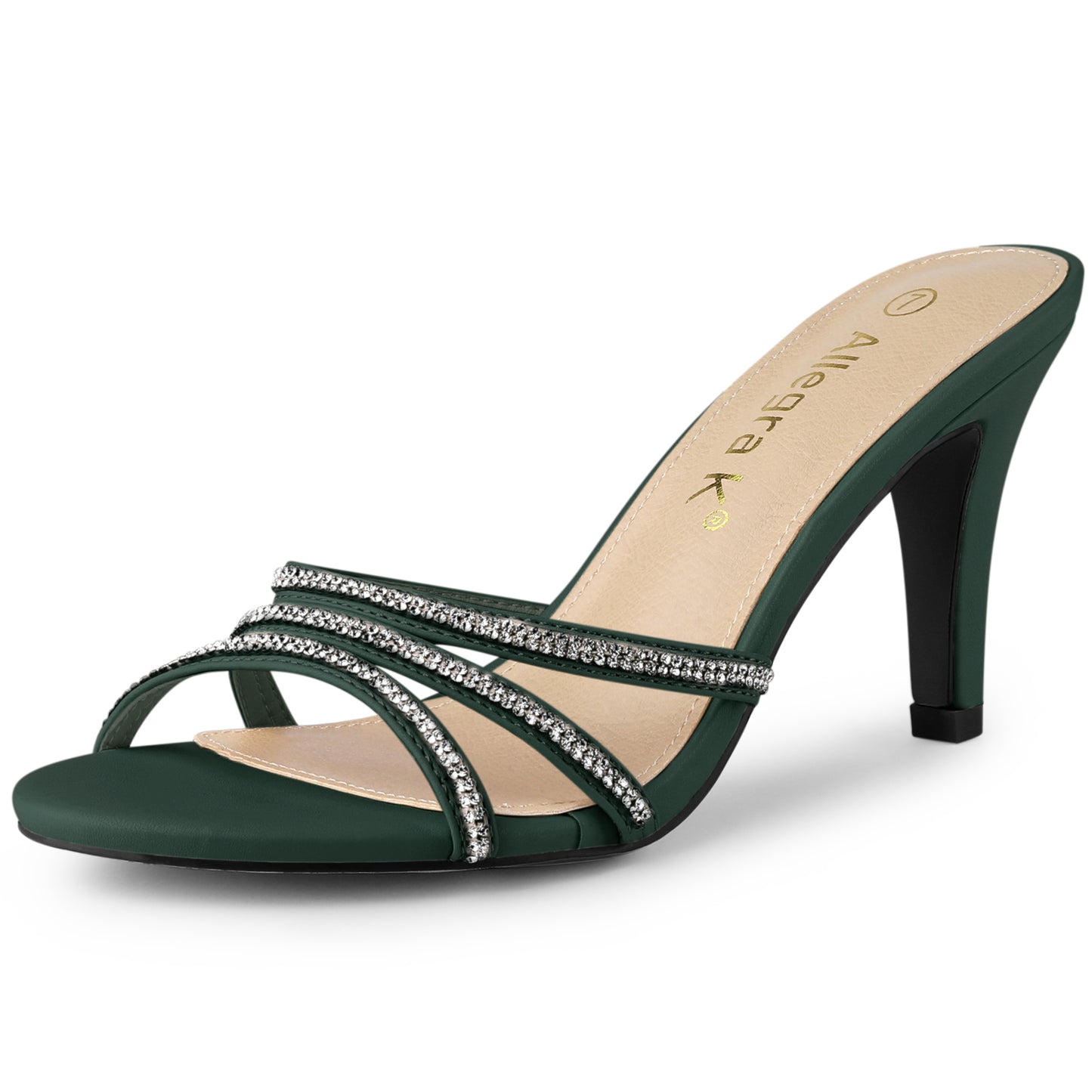 Sandalias de tacón de aguja con tiras y diamantes de imitación para mujer, con punta abierta y sin cordones