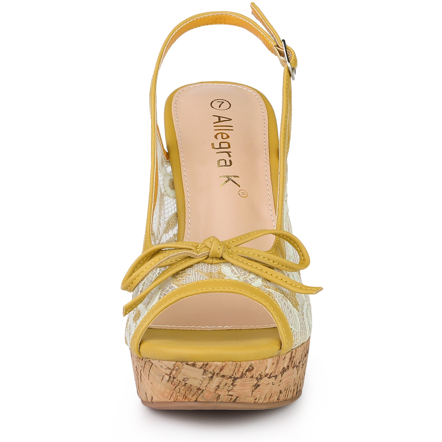 Women's Platform Heels Bow Lace Wedge Mustard Sandals
