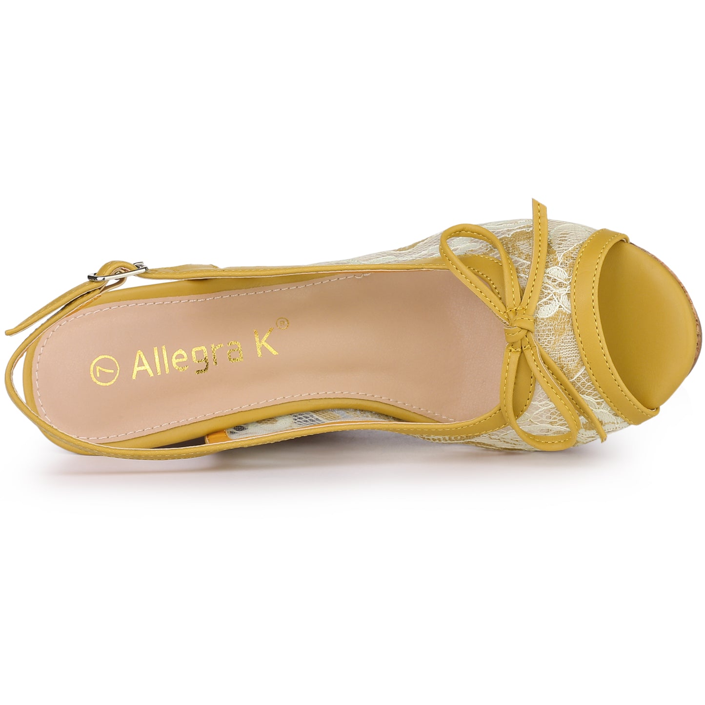 Women's Platform Heels Bow Lace Wedge Mustard Sandals