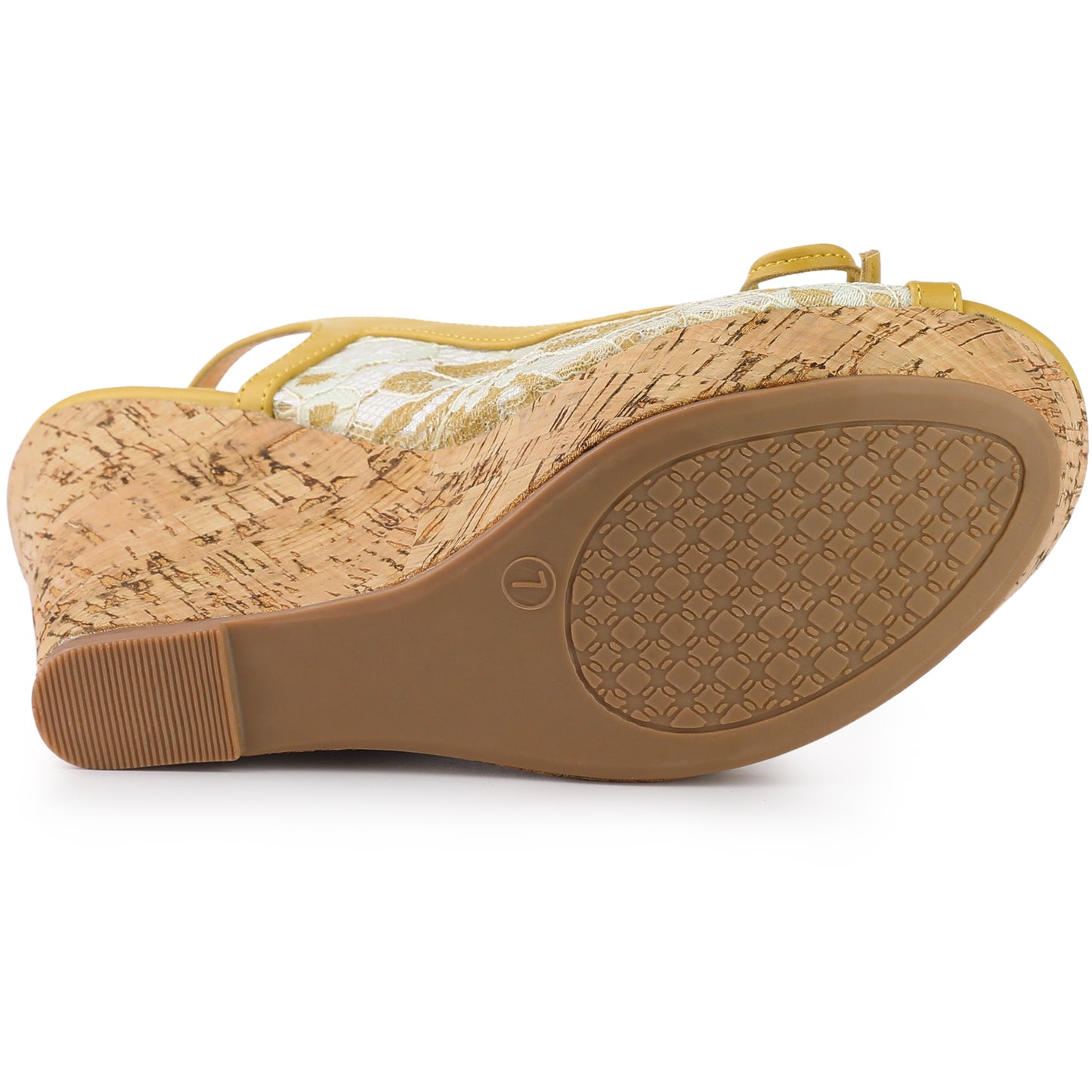 Women's Platform Heels Bow Lace Wedge Mustard Sandals