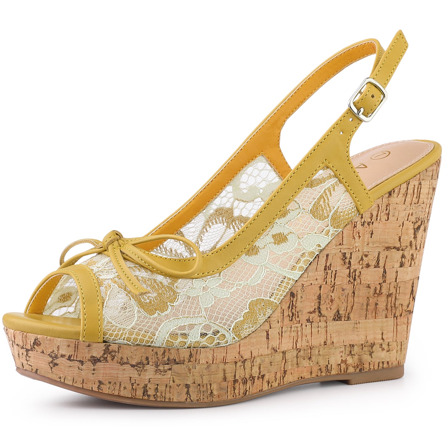 Women's Platform Heels Bow Lace Wedge Mustard Sandals