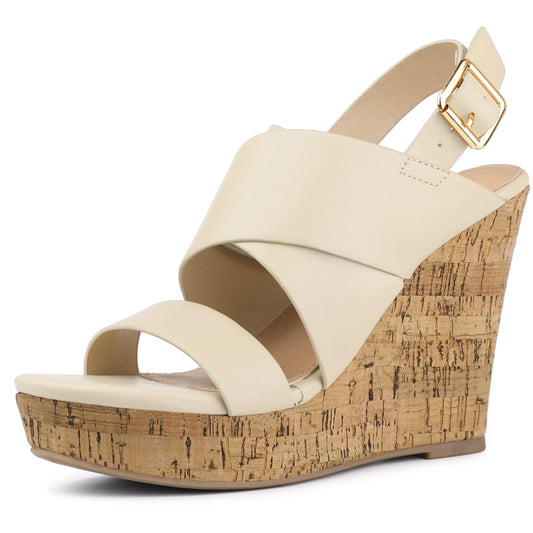 Women's Wood Decoration Strappy Platform Wedge Sandals