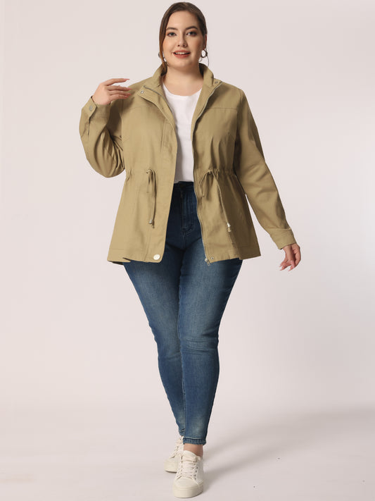 Women's Plus Size Jackets Lightweight Anorak Drawstring Utility Jacket with Pockets