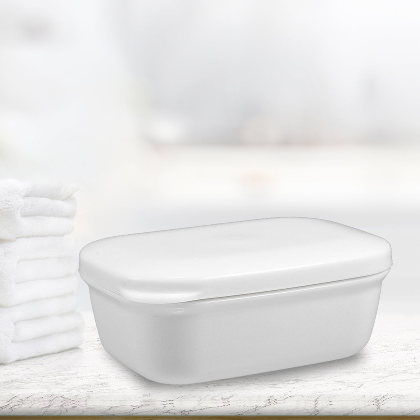 Plastic Soap Dish Soap Storage Box for Home Bathroom Kitchen White