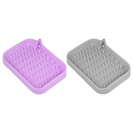Silicone Soap Dish, Keep Soap Dry Cleaning Storage, 2 Pcs Gray Purple