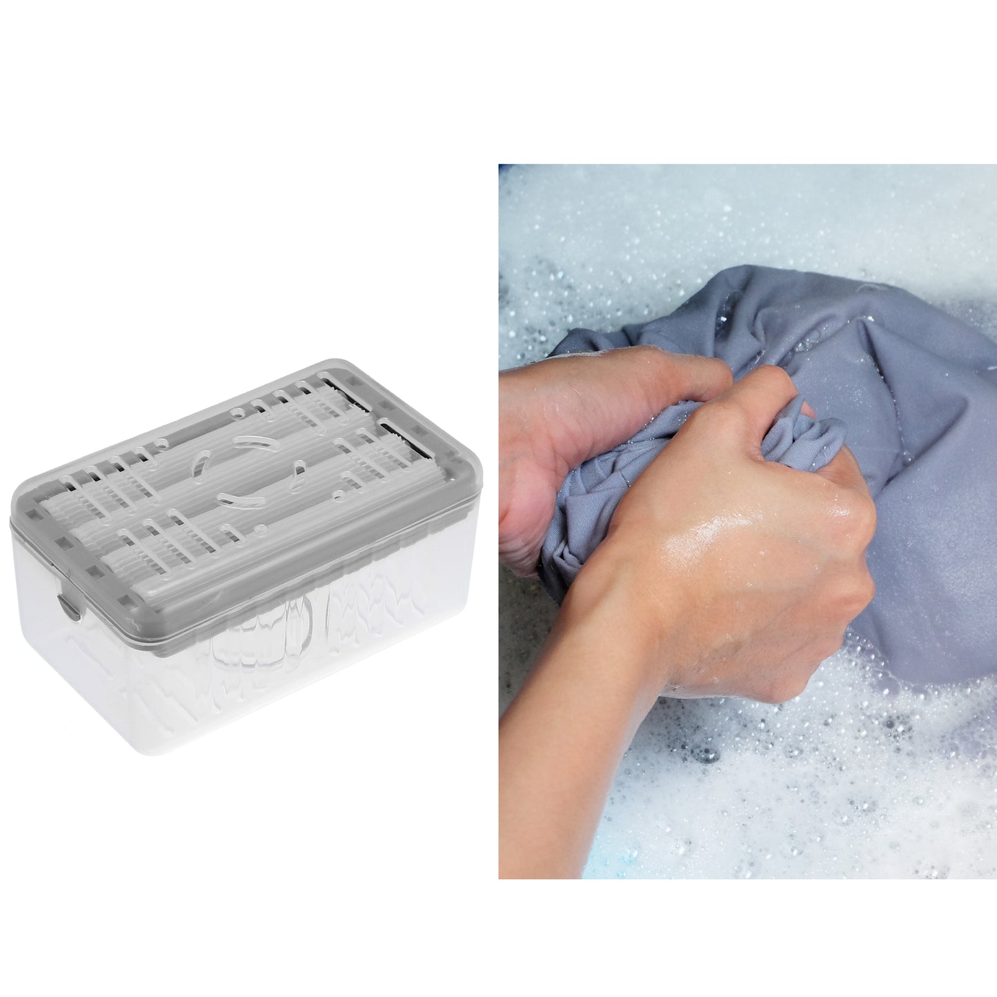 Jabonera multifuncional con desagüe para jabón, color gris