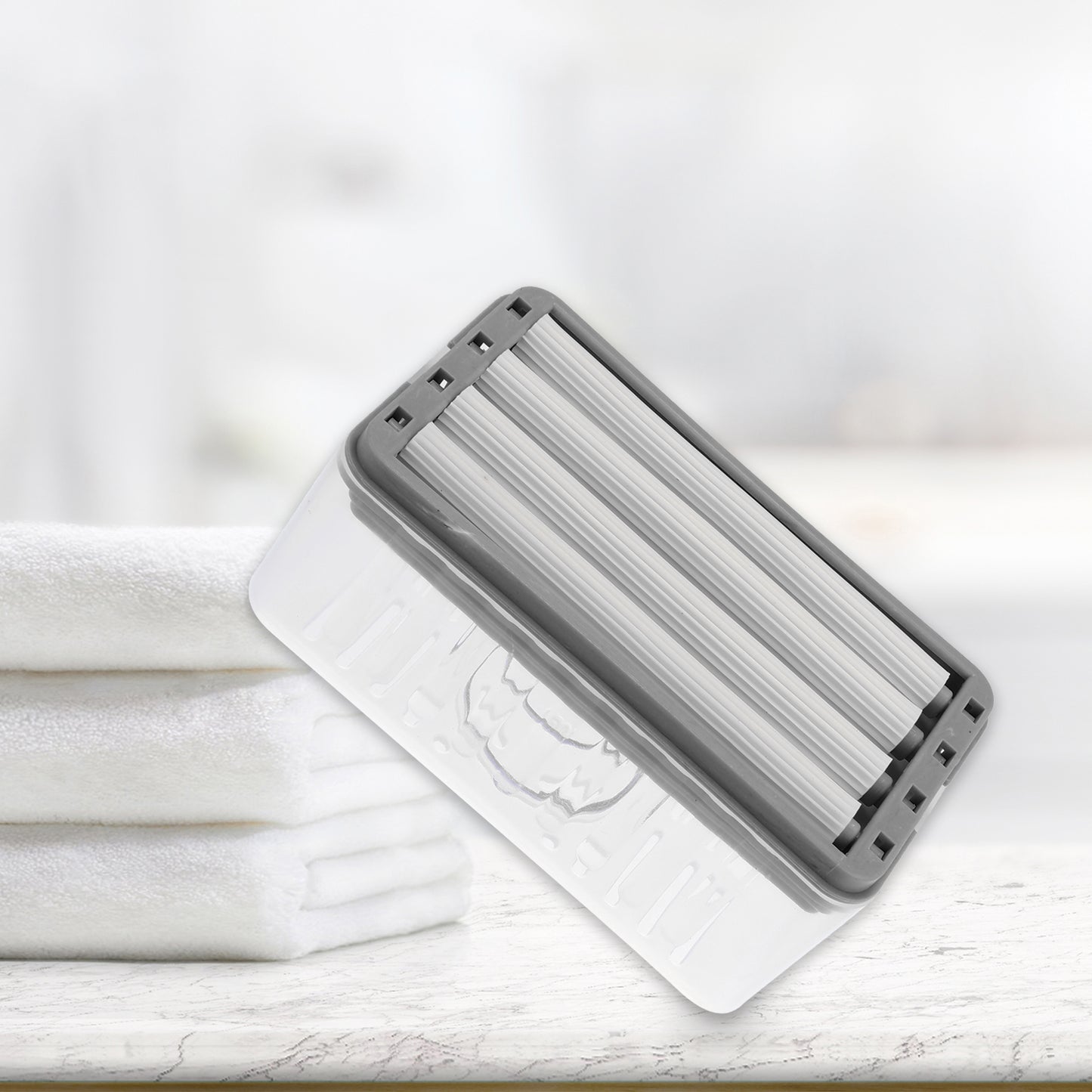 Jabonera multifuncional con desagüe para jabón, color gris