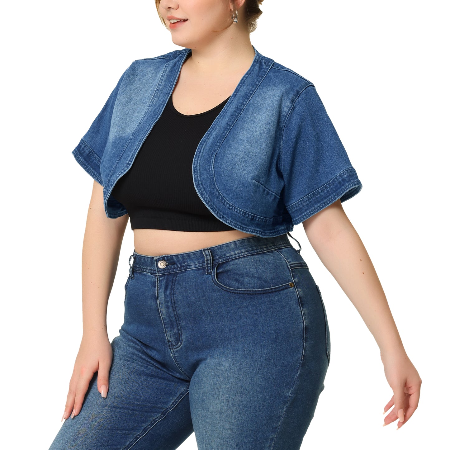 Women Plus Size Denim Jackets Cardigan Casual Short Crop Jean Jacket Shrug