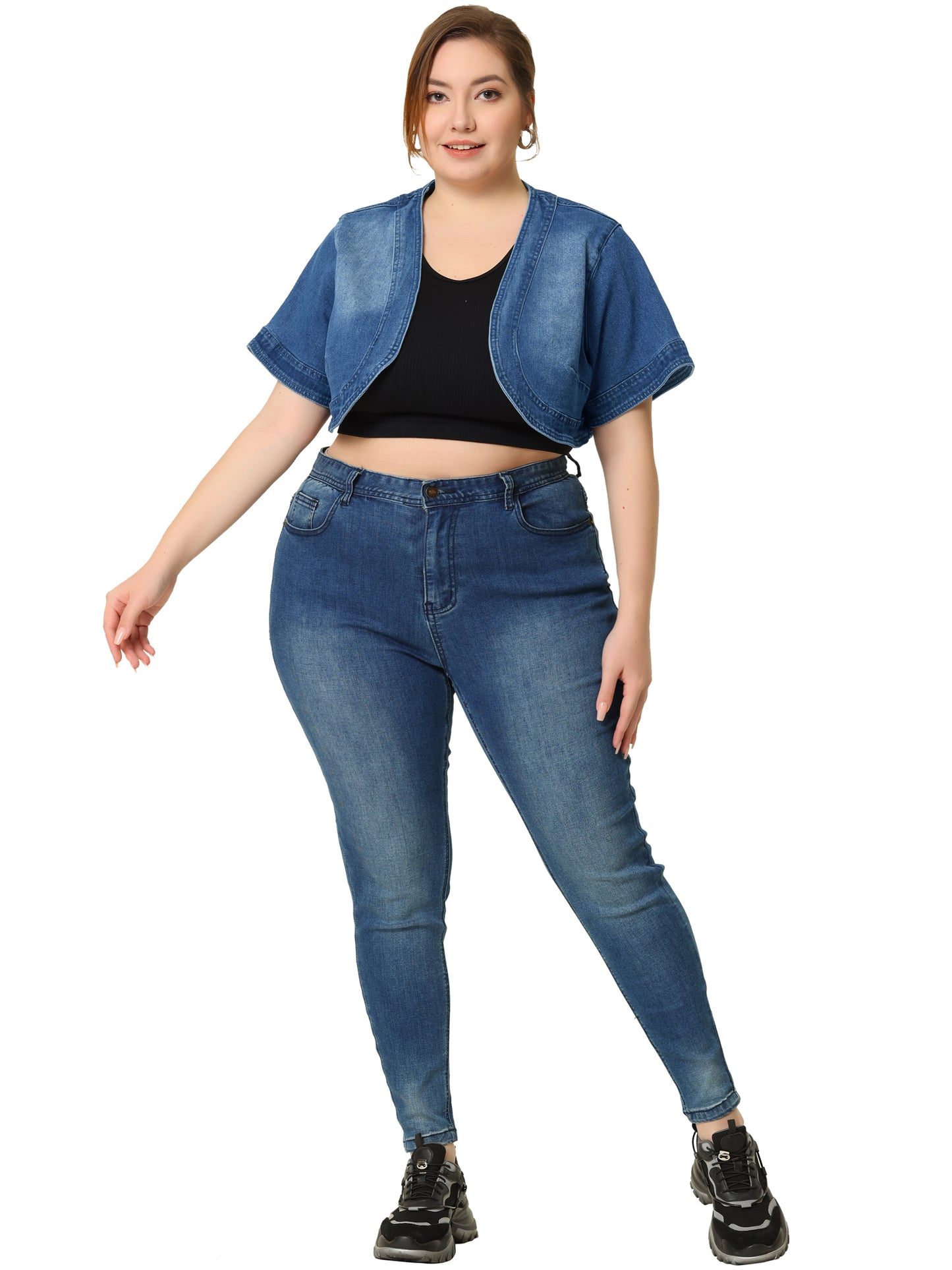 Women Plus Size Denim Jackets Cardigan Casual Short Crop Jean Jacket Shrug