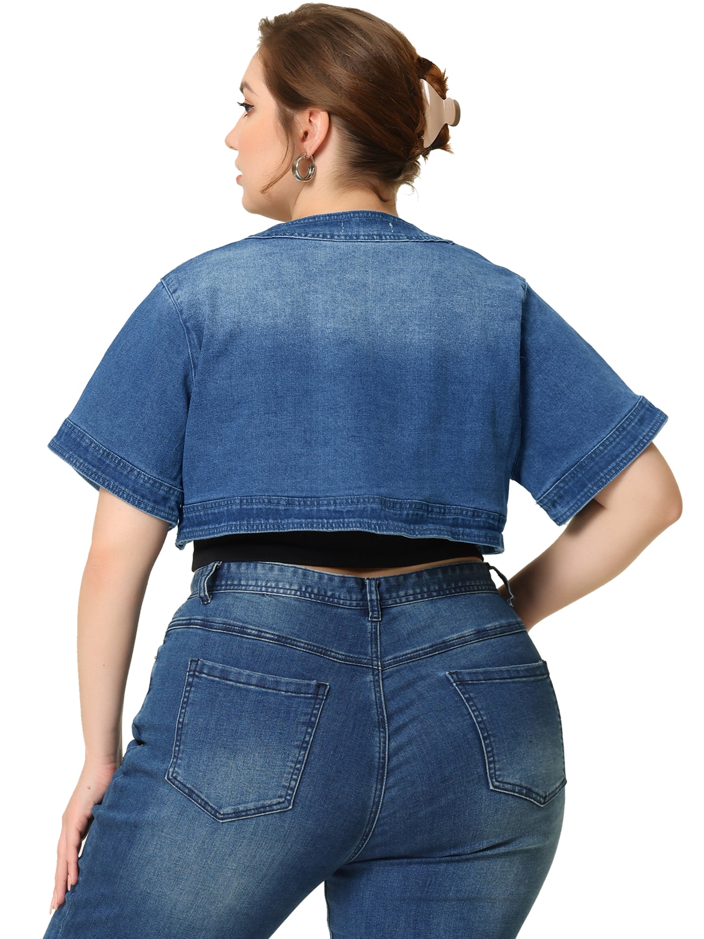 Women Plus Size Denim Jackets Cardigan Casual Short Crop Jean Jacket Shrug