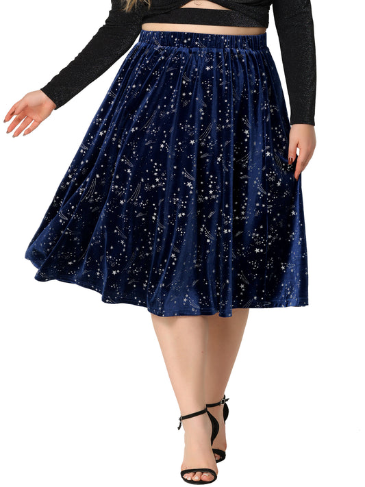 Faldas de terciopelo de talla grande para mujer, elegantes, hasta la rodilla, con lentejuelas y vuelo