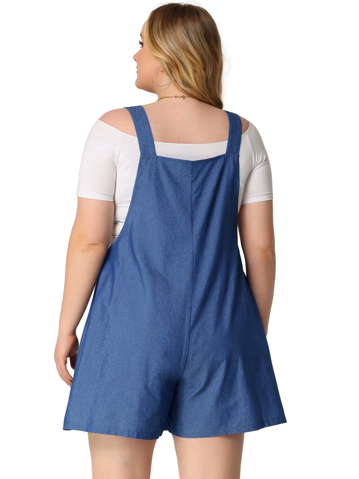 Women's Plus Size Sleeveless Square Neck Tie Shoulder Romper Shorts