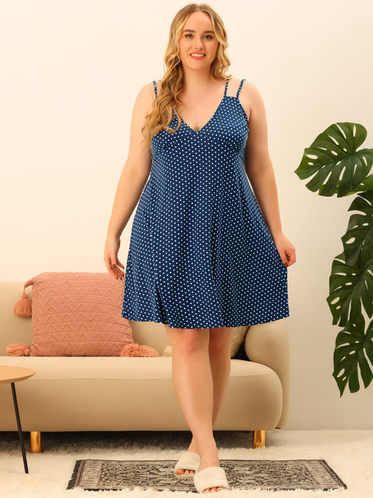 Women Plus Size Nightgowns Polka Dots Nightshirt Tank Cami Lingerie Chemises Sleepwear Pajamas