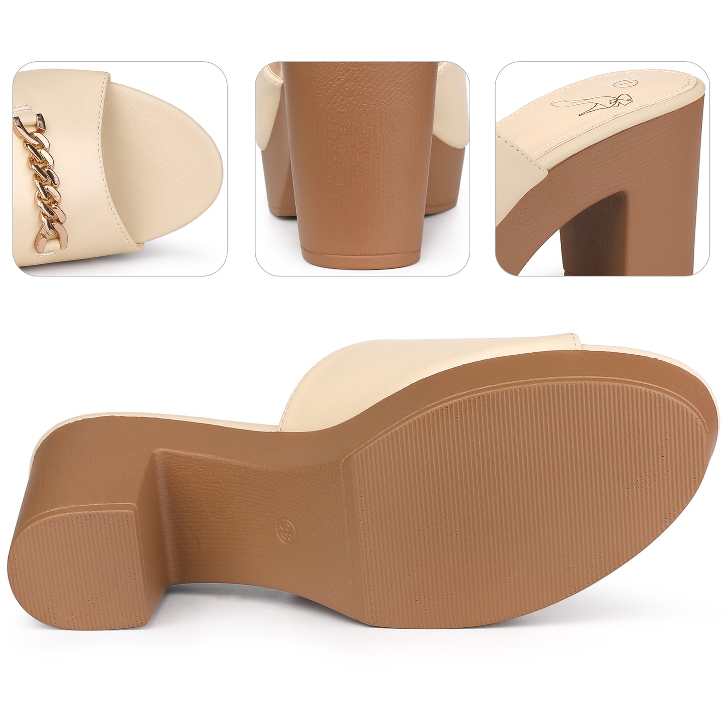 Women Open Toe Platform Block Heel Slides Sandals