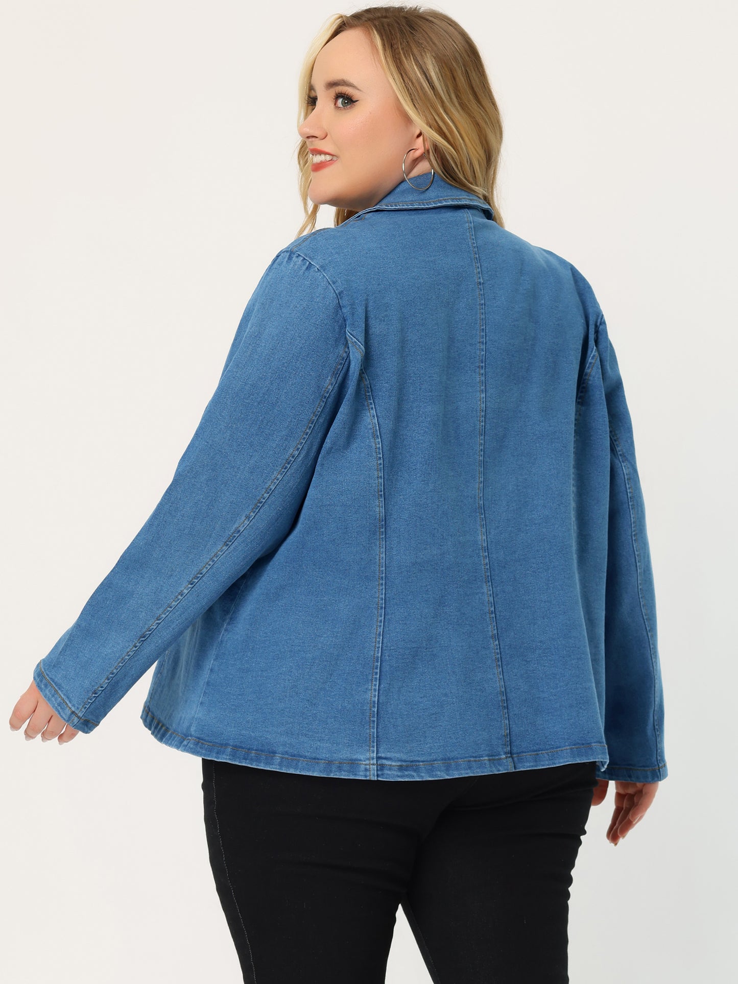 Women's Plus Size Denim Jackets Elegant Jean Lapel Work Blazers