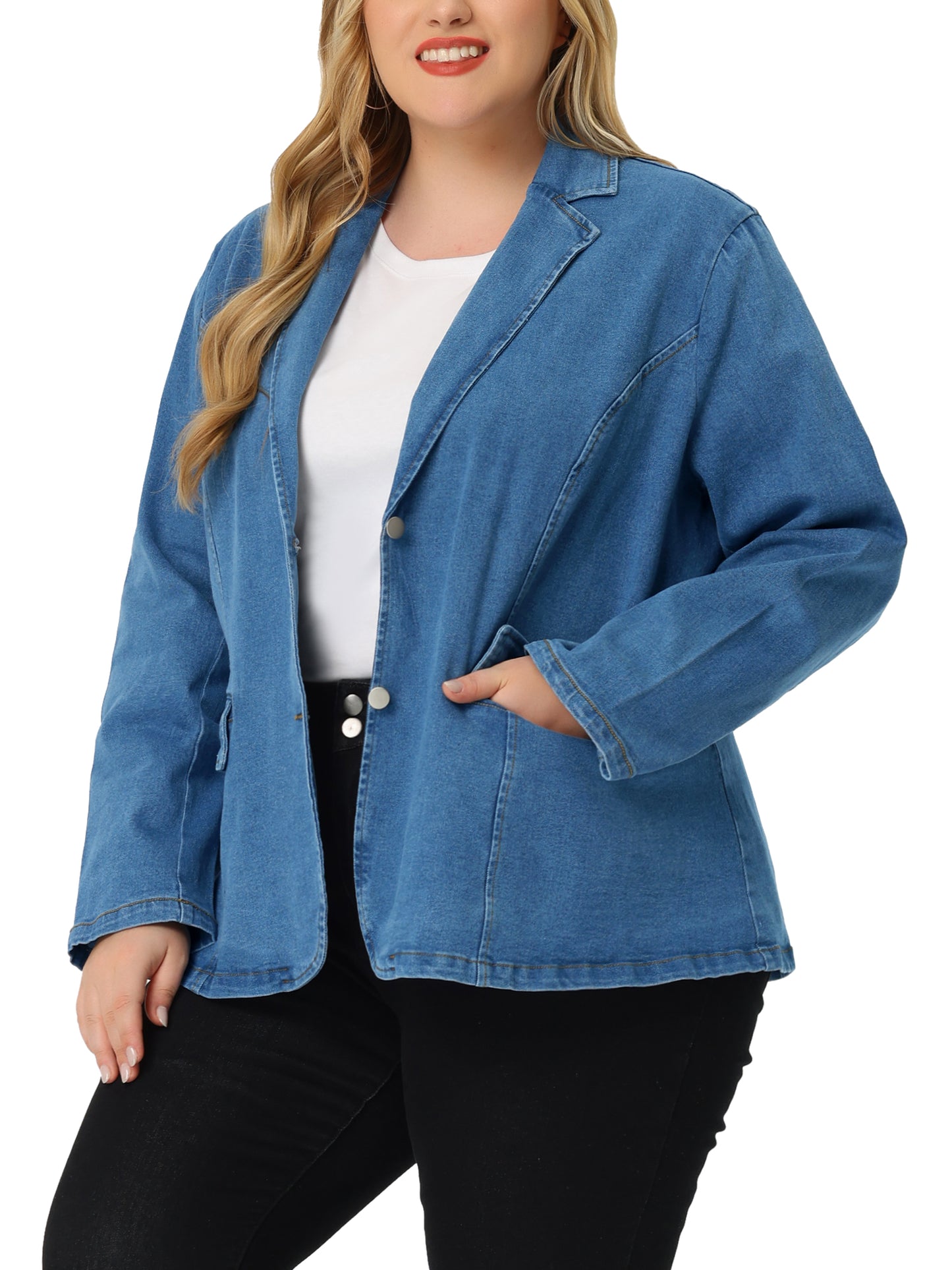 Women's Plus Size Denim Jackets Elegant Jean Lapel Work Blazers