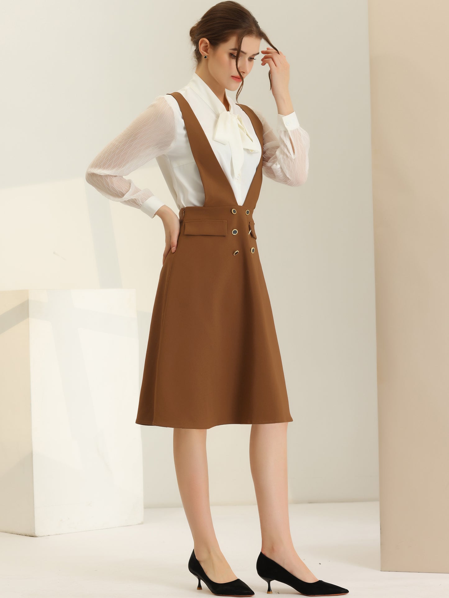 Vestido estilo pichi para mujer con falda midi y tirantes