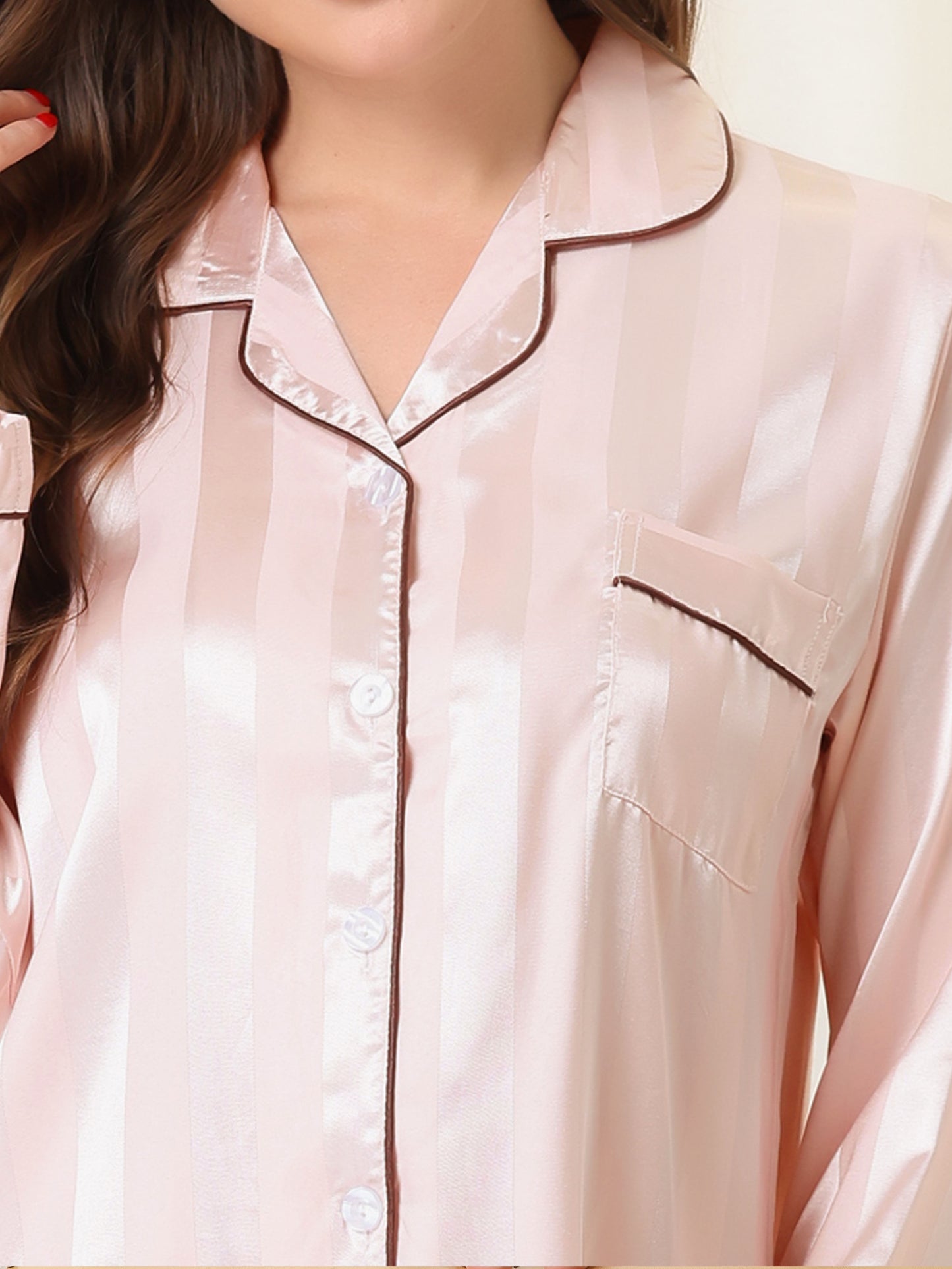 cheibear Satin Sleepwear Button Down Nightwear with Pants Pajama Set Light Pink