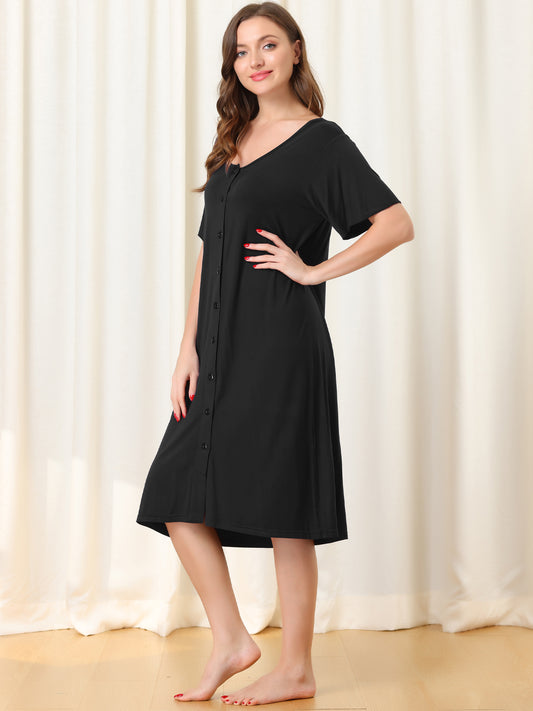 Camisón de manga corta con botones para mujer, vestido de pijama