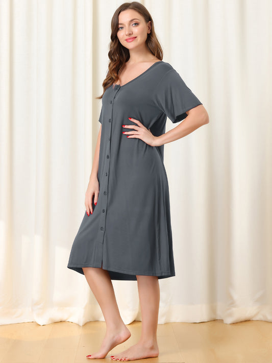 Camisón de manga corta con botones para mujer, vestido de pijama