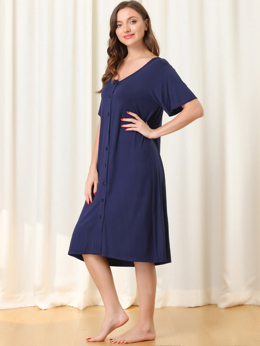 Camisón de manga corta con botones para mujer, vestido de pijama