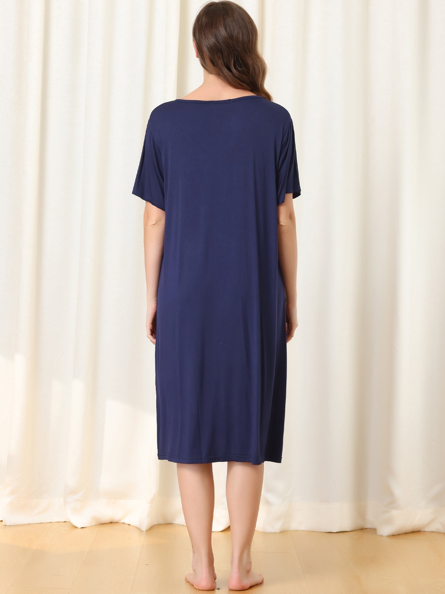 Camisón de manga corta con botones para mujer, vestido de pijama