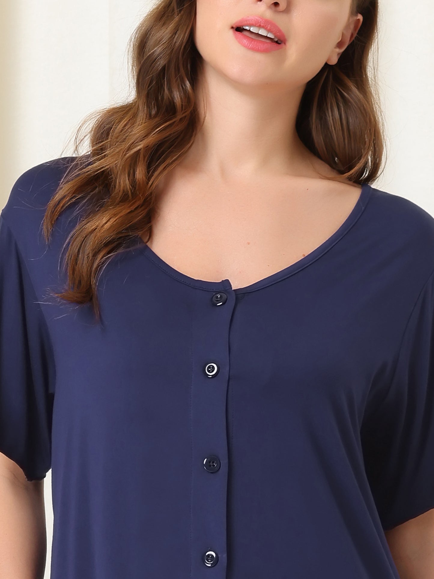 Camisón de manga corta con botones para mujer, vestido de pijama