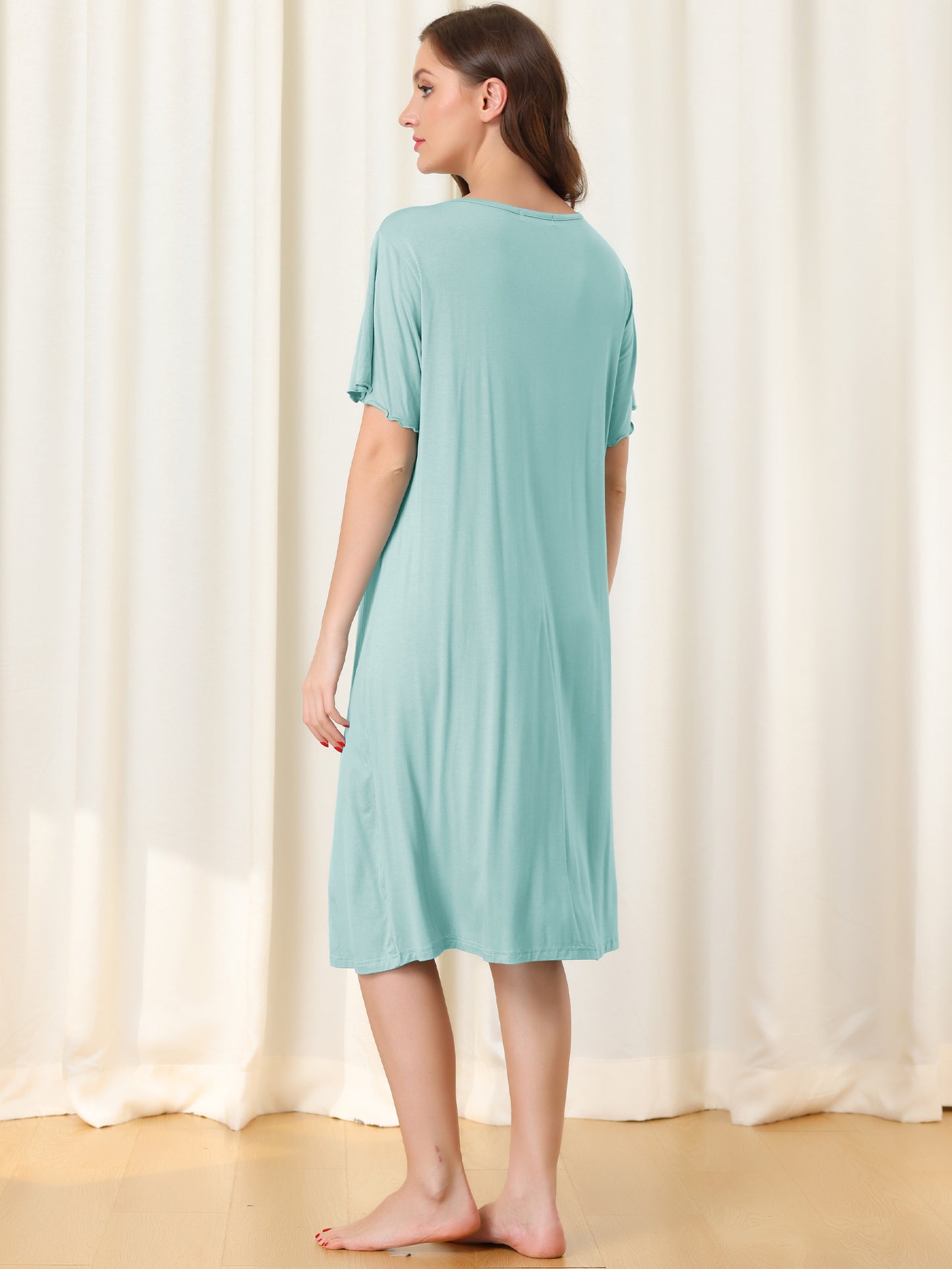Camisón de manga corta con botones para mujer, vestido de pijama