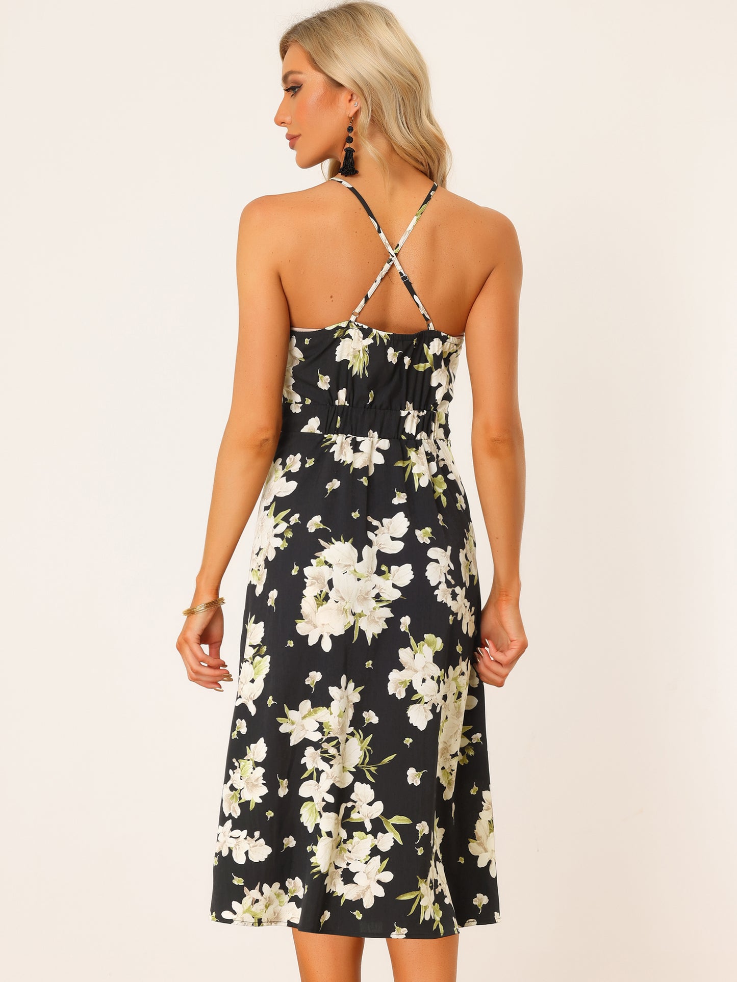 Women's Halter Neck Dresses Split Sleeveless Floral Beach Dress