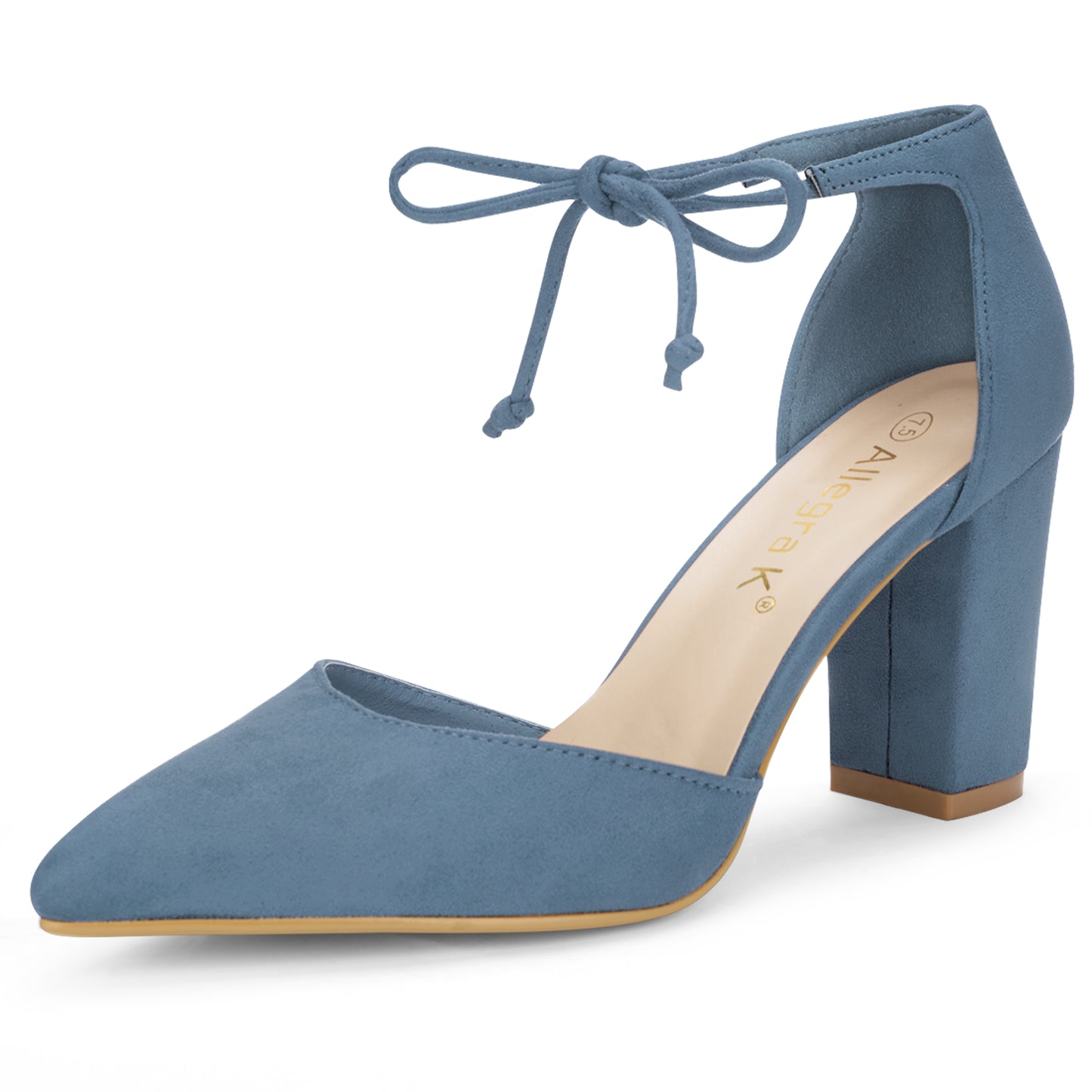 Zapatos de vestir con punta puntiaguda y tacón grueso con lazo en el tobillo para mujer