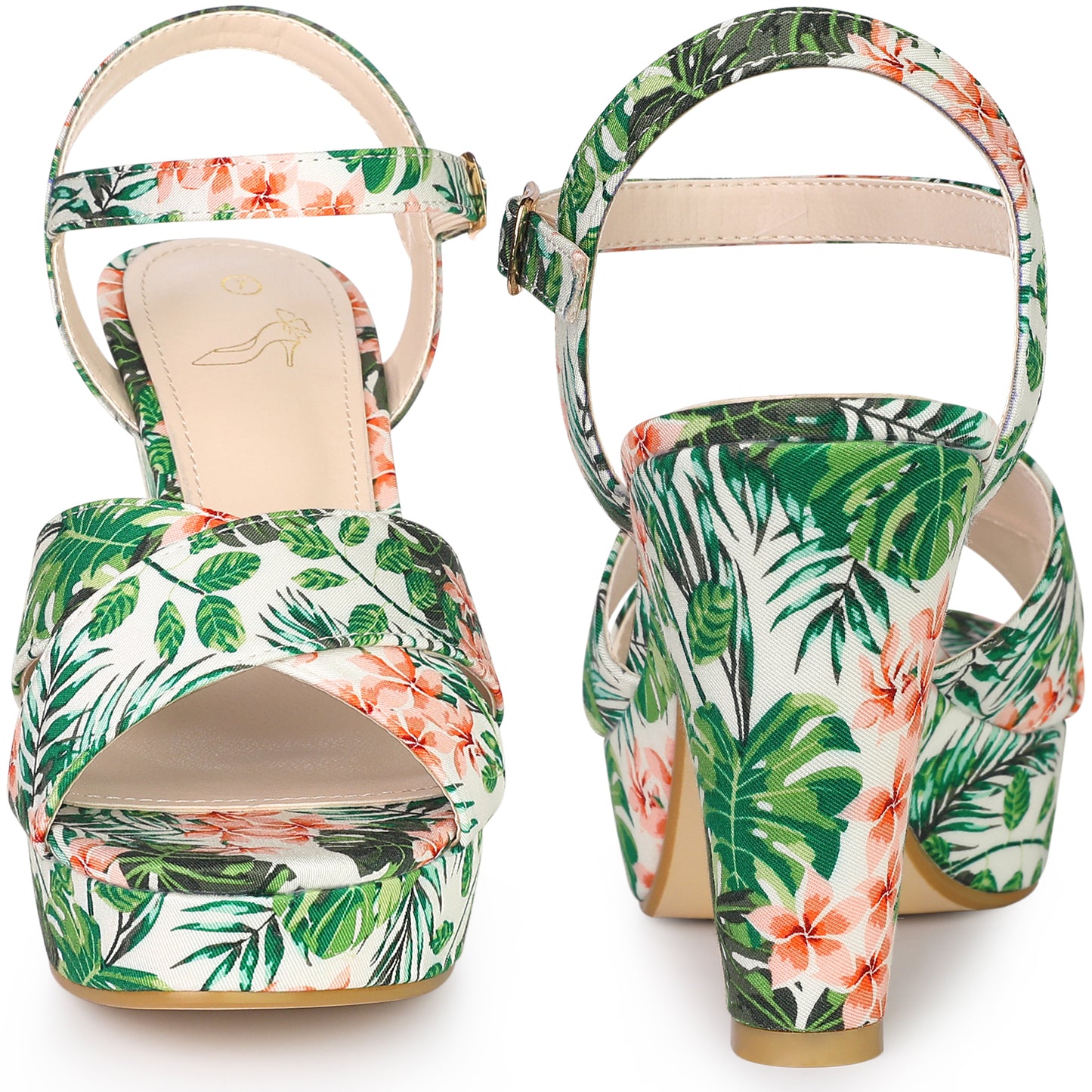 Women Floral Platform Chunky Heels Sandals