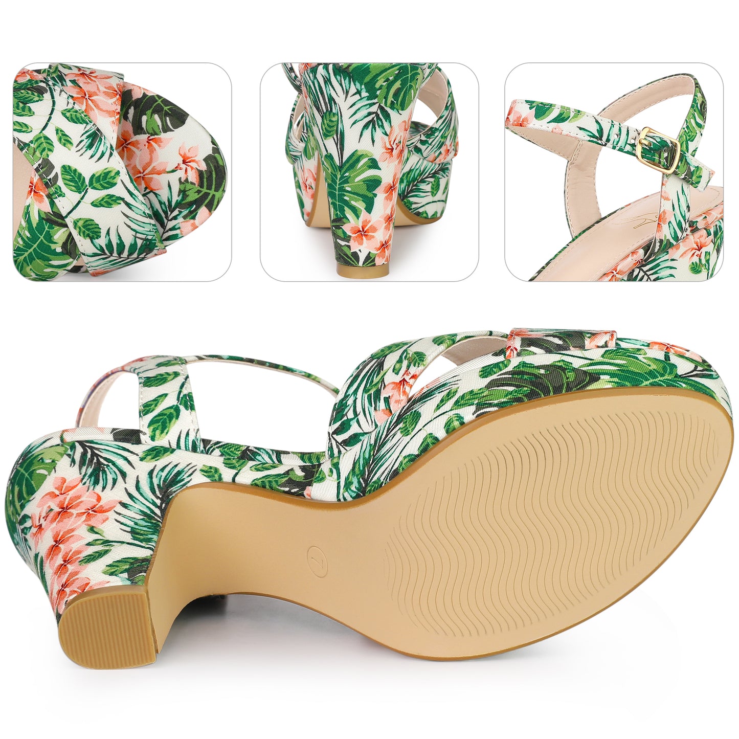 Women Floral Platform Chunky Heels Sandals