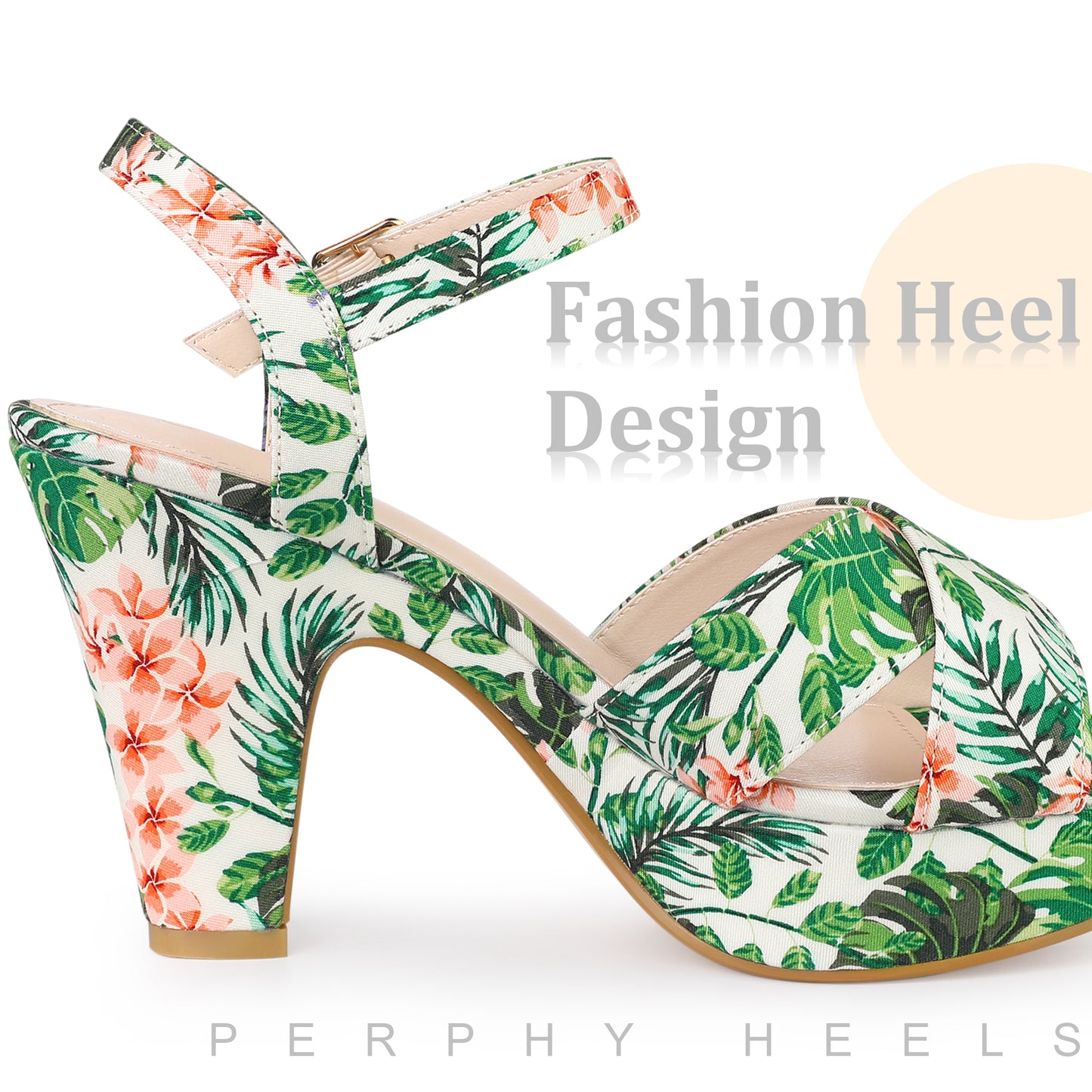 Women Floral Platform Chunky Heels Sandals