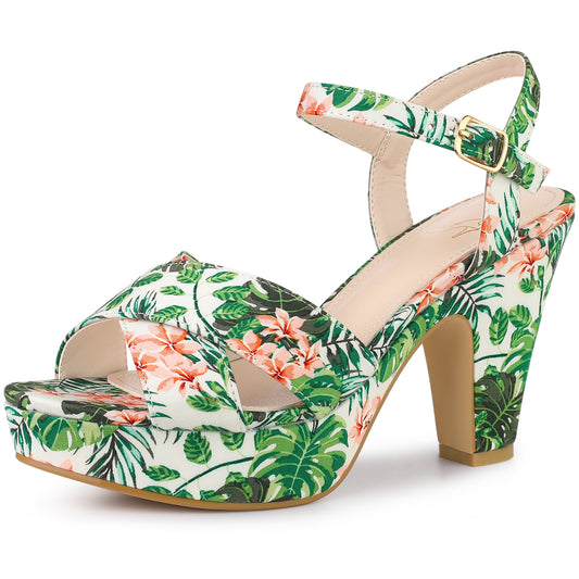 Sandalias de plataforma con tacón grueso y diseño floral para mujer