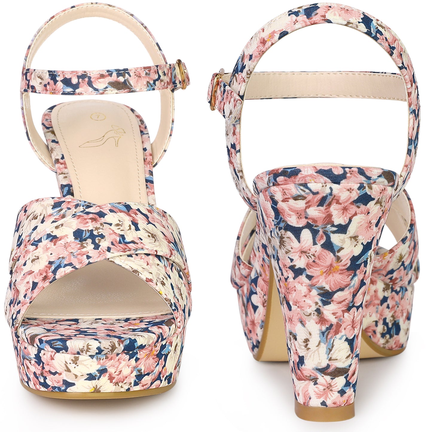 Women Floral Platform Chunky Heels Sandals