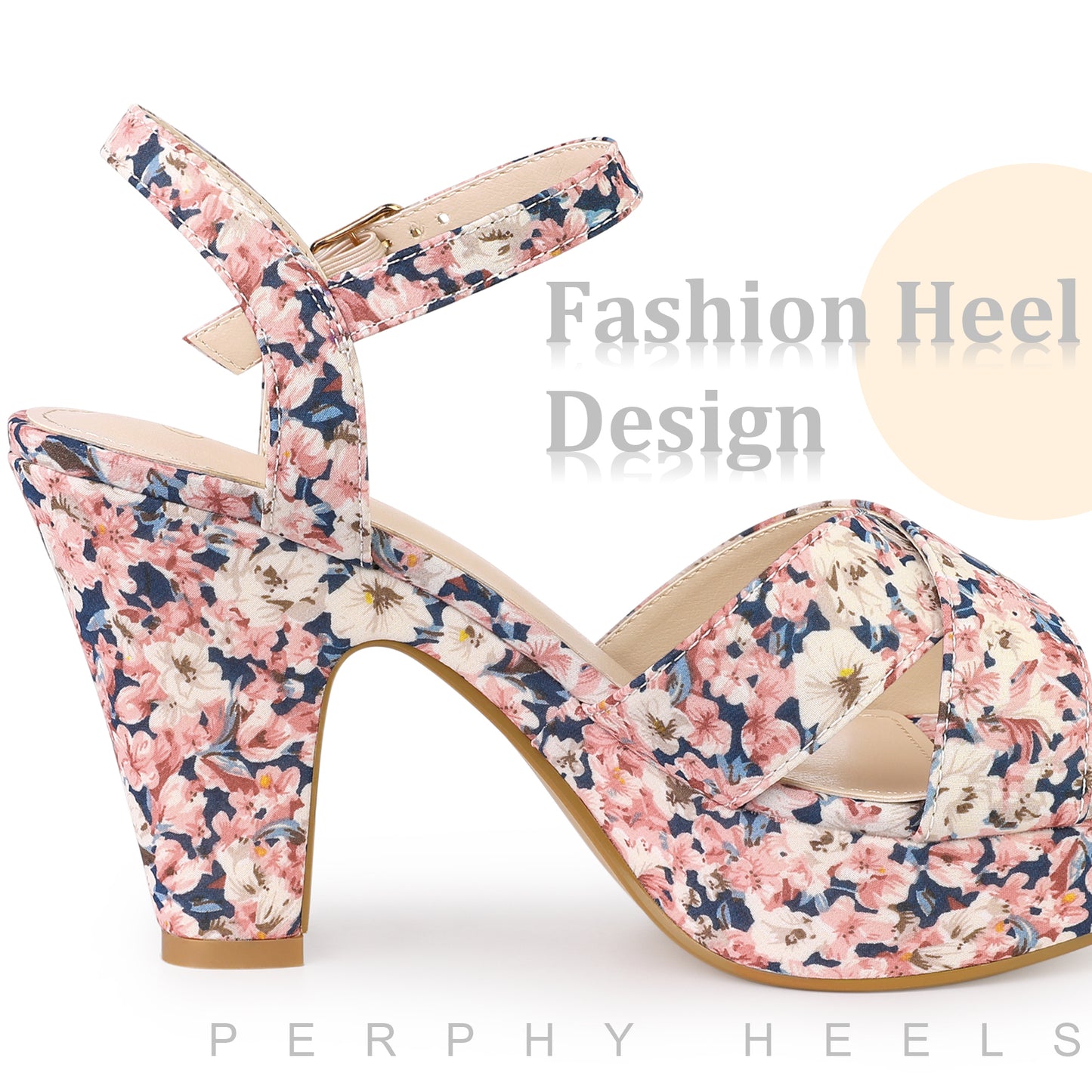 Women Floral Platform Chunky Heels Sandals