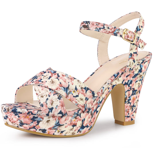 Sandalias de plataforma con tacón grueso y diseño floral para mujer