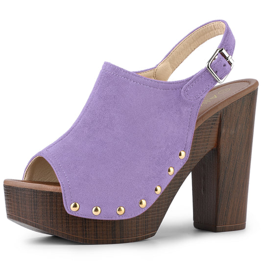 Sandalias de tacón grueso con plataforma y tira trasera para mujer