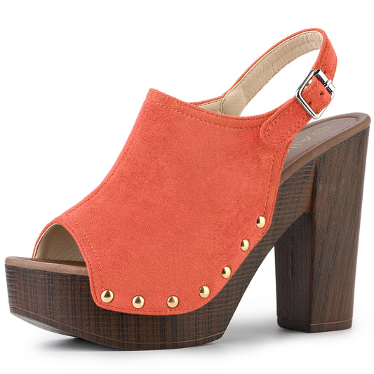 Sandalias de tacón grueso con plataforma y tira trasera para mujer