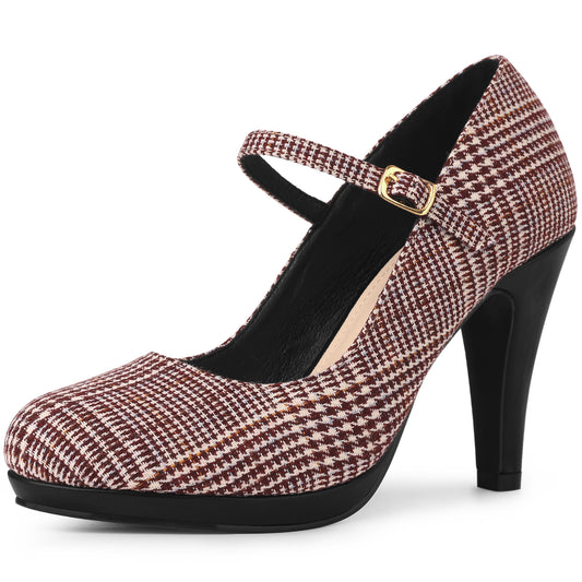 Zapatos Mary Jane con plataforma y tacón de aguja de pata de gallo para mujer