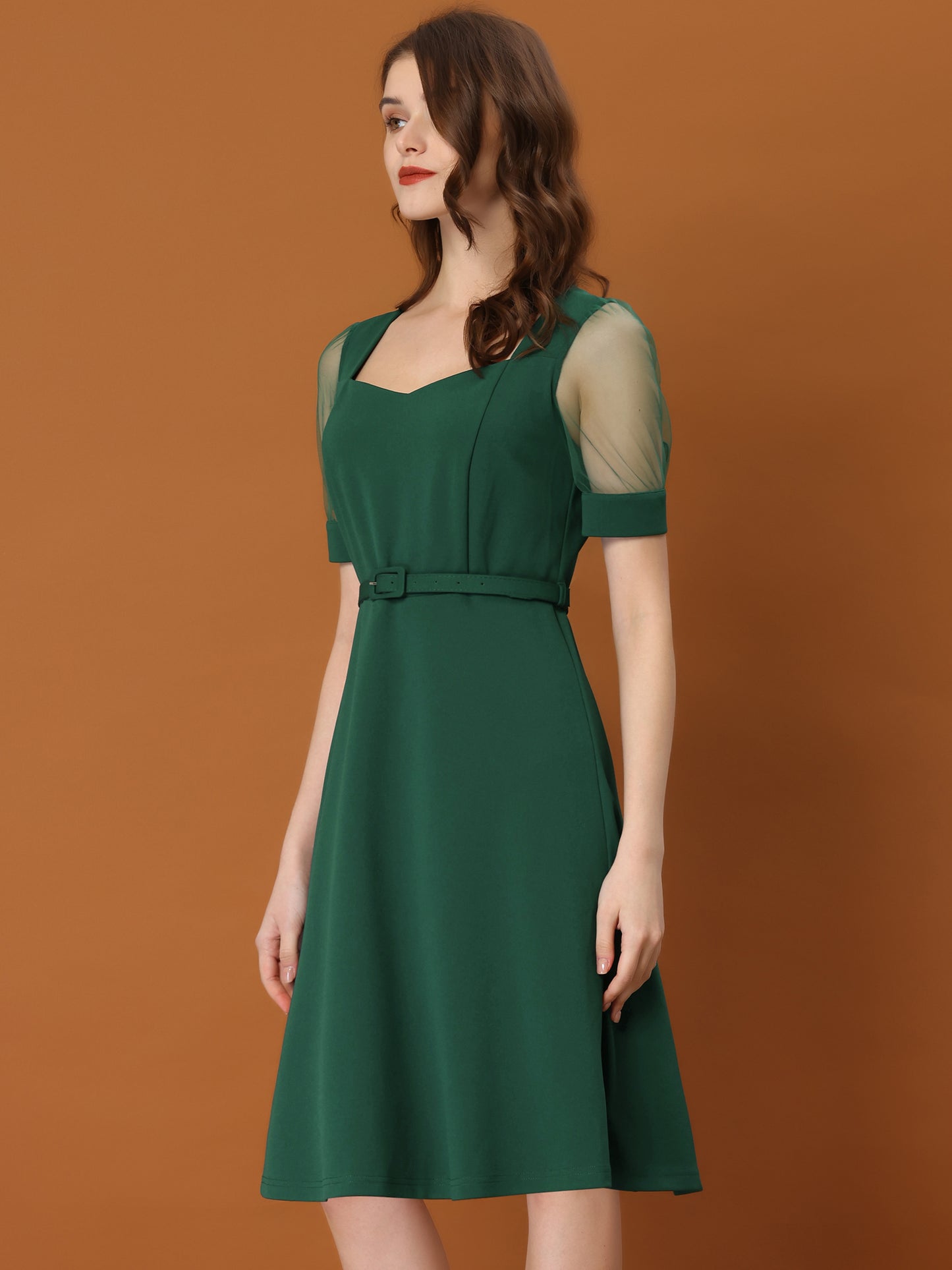 Women's Retro Mesh Short Sleeve Sweetheart Neck Dress