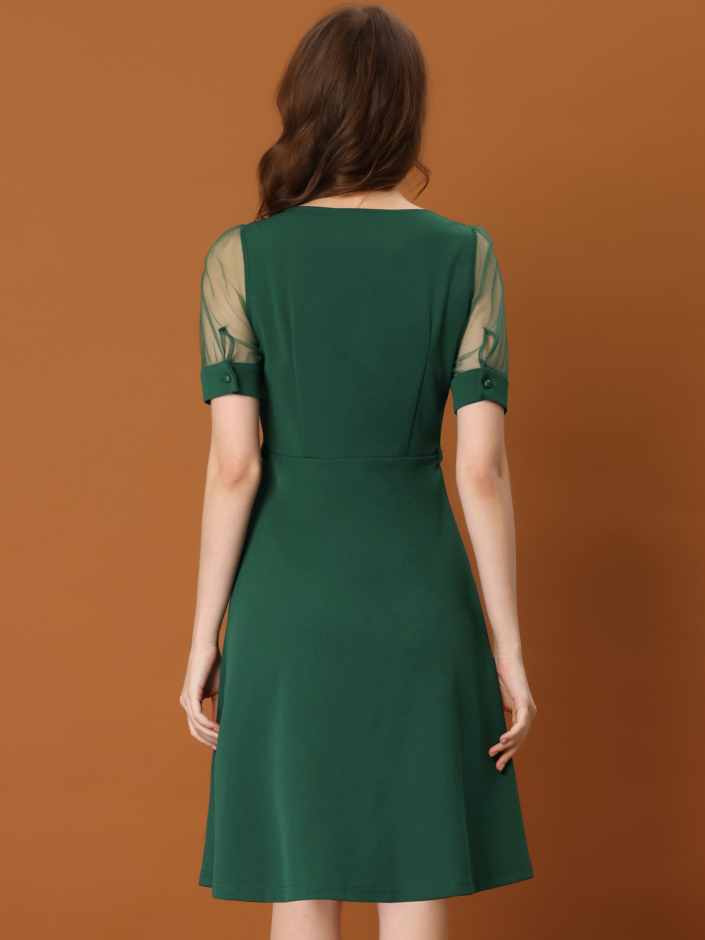 Women's Retro Mesh Short Sleeve Sweetheart Neck Dress