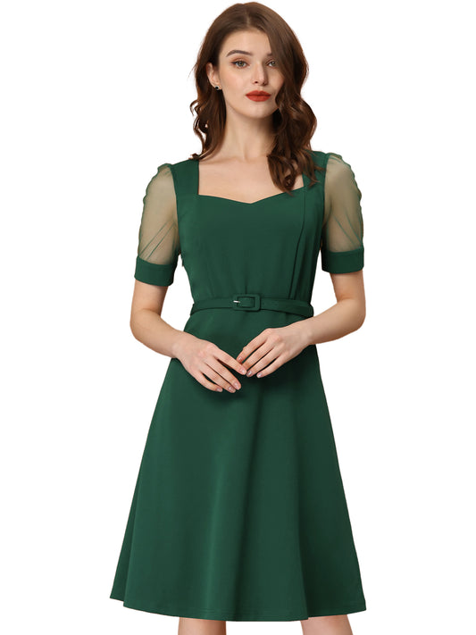 Women's Retro Mesh Short Sleeve Sweetheart Neck Dress