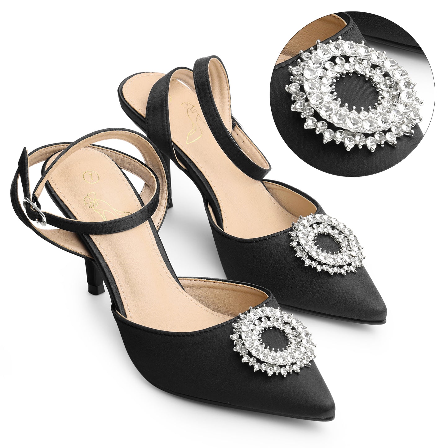 Women Rhinestones Ankle Strap Stiletto Heel Pumps