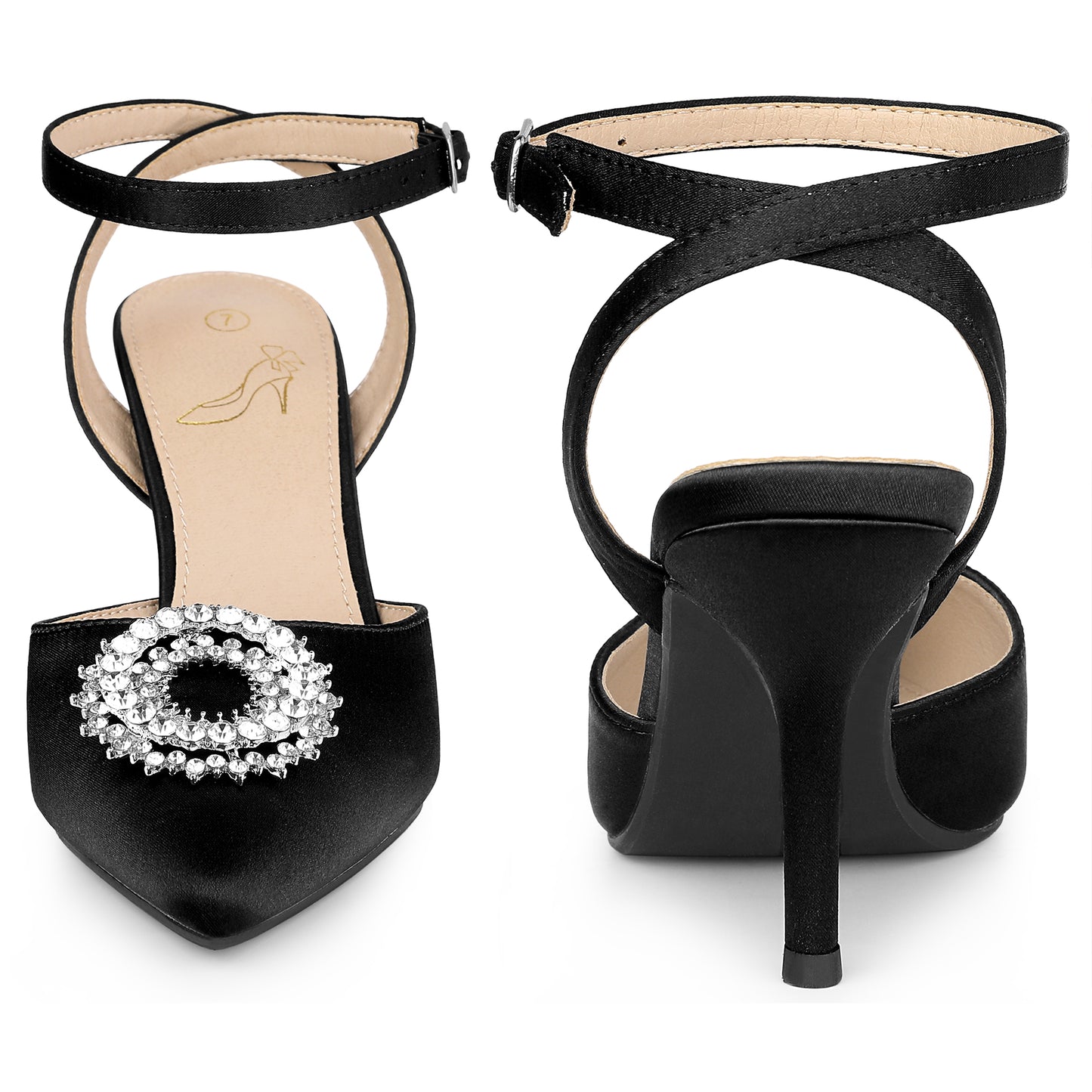 Women Rhinestones Ankle Strap Stiletto Heel Pumps