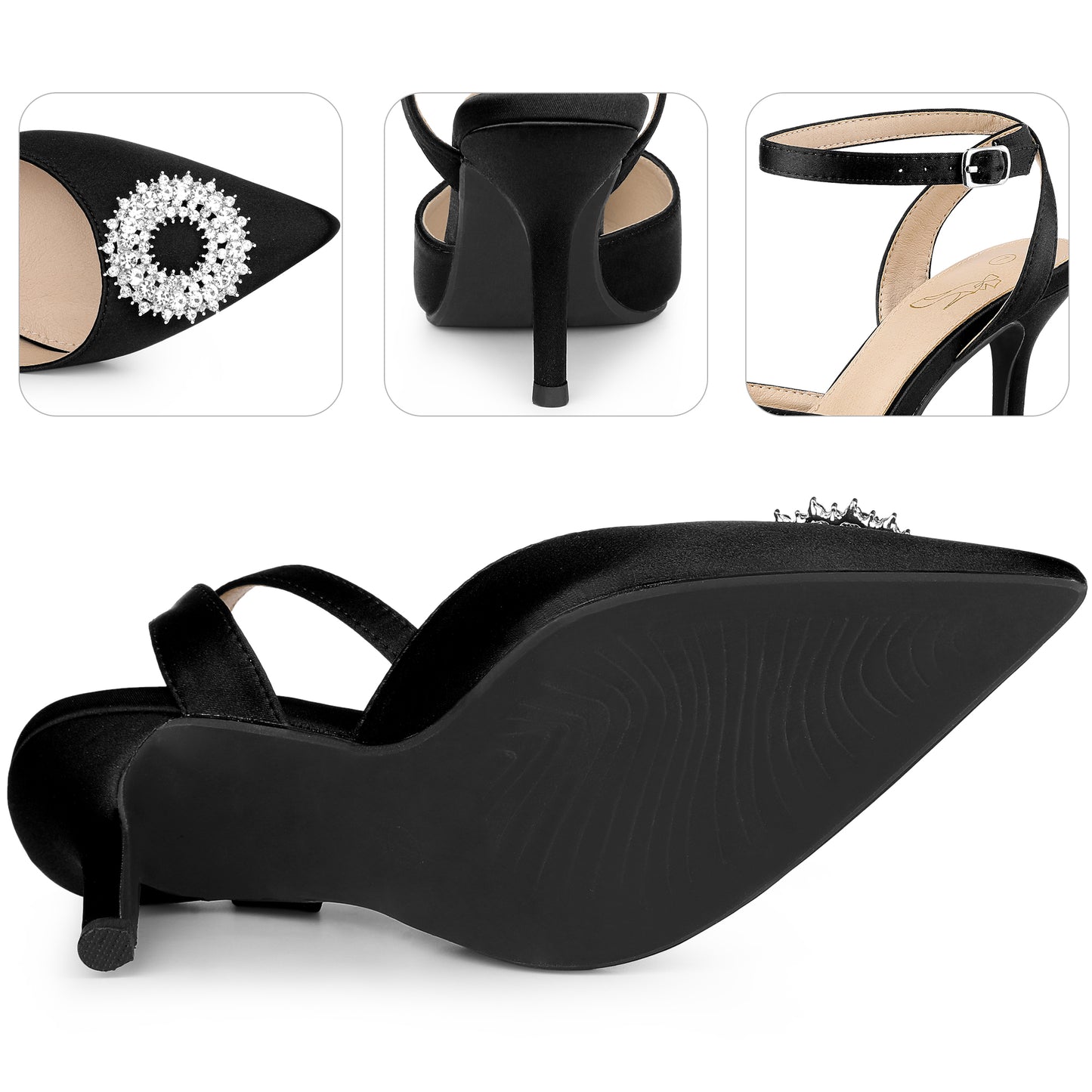 Women Rhinestones Ankle Strap Stiletto Heel Pumps