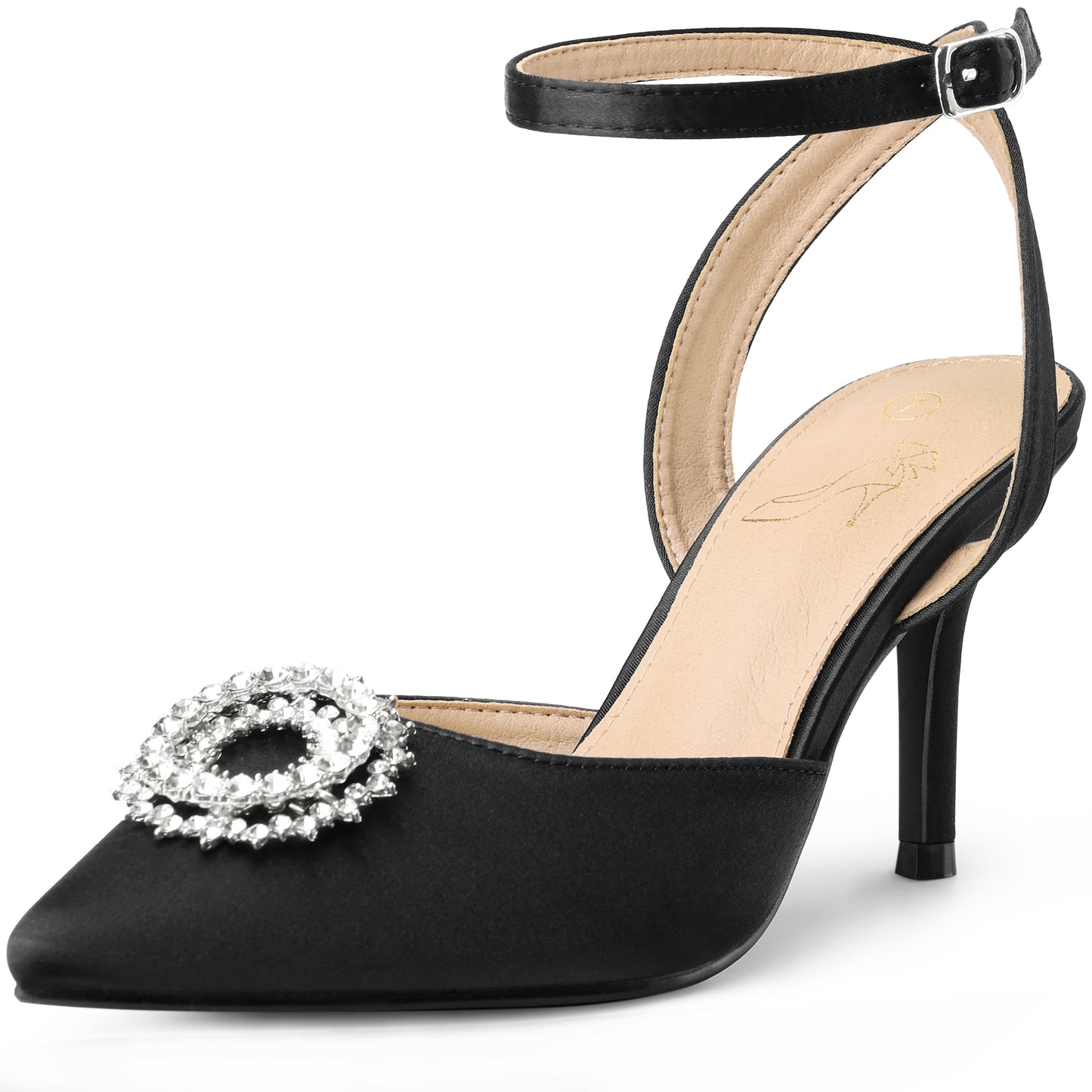 Women Rhinestones Ankle Strap Stiletto Heel Pumps