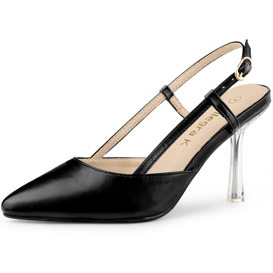 Women's Slingback Clear Heeled Pointy Toe Stiletto Heel Sandal Pumps